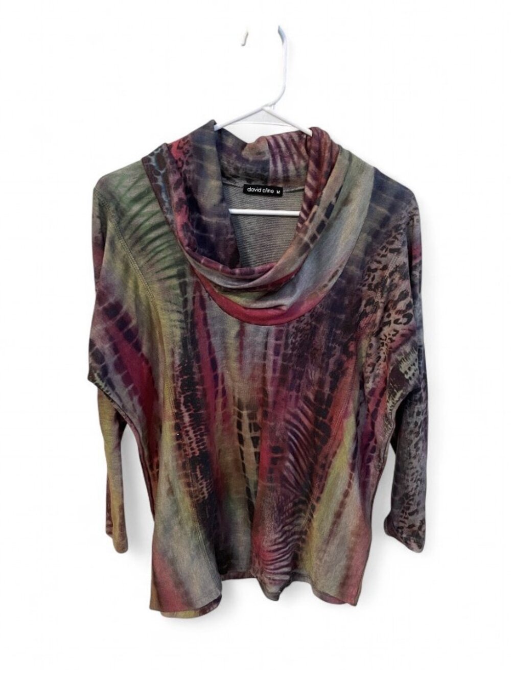 David Cline Colorful Cowl Neck Sweater Abstract Colorful Artsy Art to Wear Top